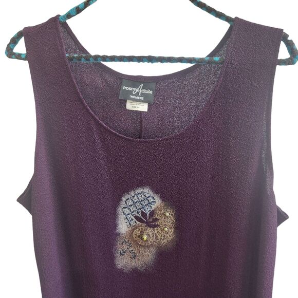 VTG Positive Attitude Plum Maxi Sheath Dress-Embellished Front-Pebbled-Artsy-18 - Picture 5 of 10